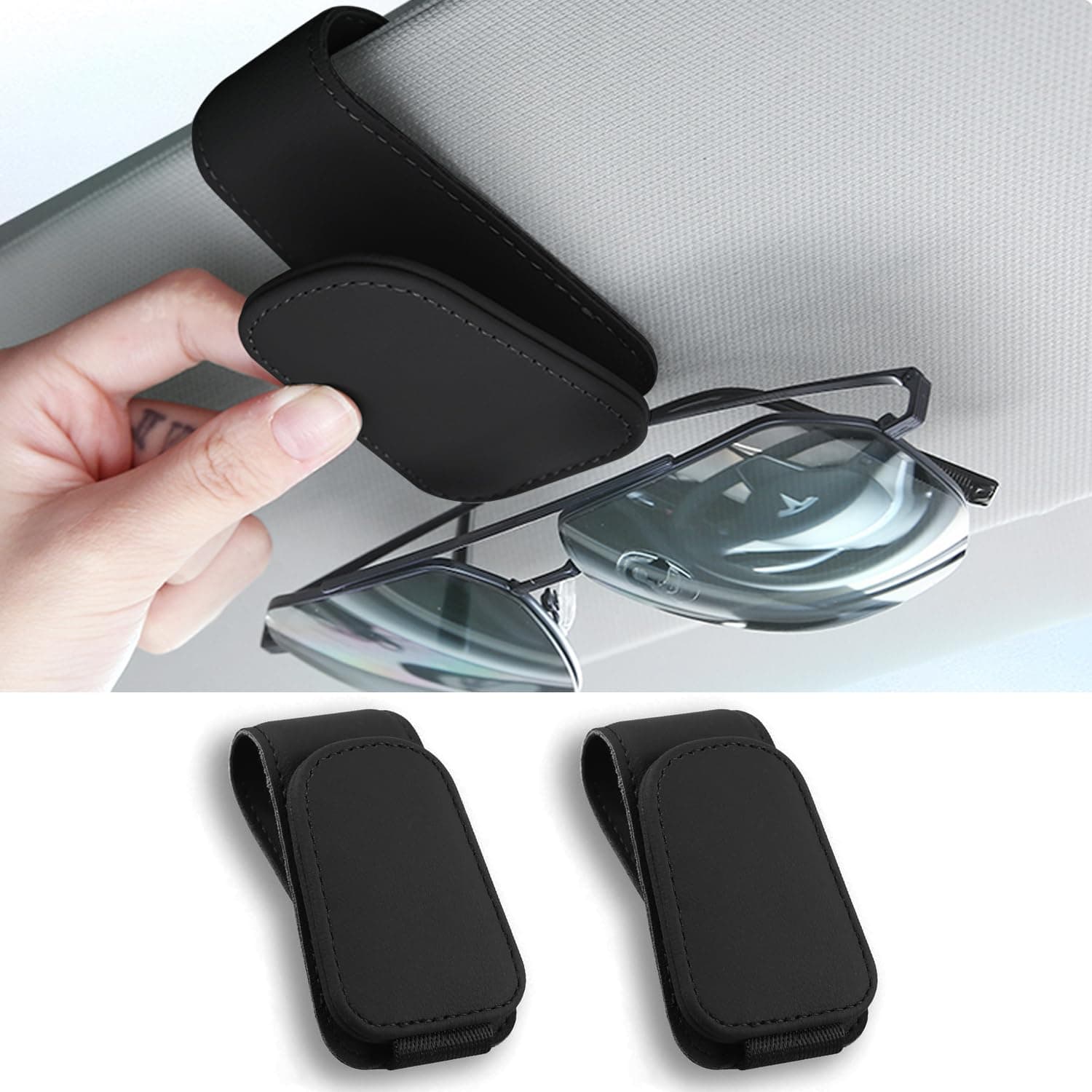 Brillenhalter für Auto Sonnenblende, Brillenhalter für Auto, Sonnenbrillenhalter Auto, Magnetische Auto Visier Brillenhalter,Sonnenbrillen Halterung/Ticket-Kartenclip (2, Schwarz) Schwarz 2 Angebot bei HelloDeals