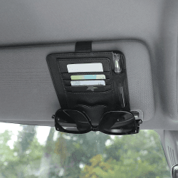 TIESOME Auto-Visier-Organizer, Universal Auto Brillenhalter Clip mit Aufbewahrungsfächern Leder Auto Sonnenbrillenhalter Auto Visier für die Speicherung Sonnenbrille Karte Stift Rechnung (Schwarz) Angebot bei HelloDeals