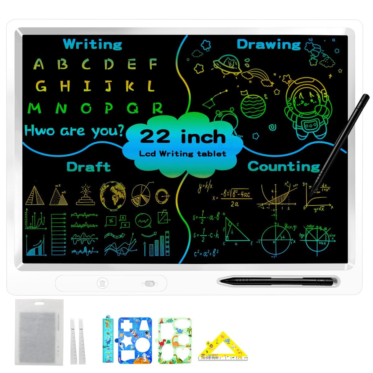 surekuo LCD schreibtafel kinder 22 zoll bunte lcd schreibtafel 2 Stiften und Verstellbarem Ständer, Ist Ein Pädagogisches Lernspielzeug Für Im Alter Von 3-12 Weihnachtsgeschenke 22-Zoll-Großbildschirm