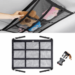 Gepäcknetz Auto Dachhimmel, 80x52cm Universal Doppelschicht Autodach Gepäcknetz Decke mit Reißverschluss, Auto Netz für Vier Dach Armlehnen auf Autos, Jeeps, Van, SUV, Aufbewahrung für Decken Angebot bei HelloDeals
