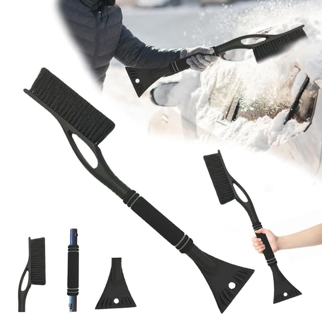 Xiujuers Eiskratzer Auto mit Besen, 60CM Scheibenkratzer Auto mit Schaumstoffgriff, 2 in1 Auto Schneebesen, Eiskratzer mit Besen, Car Snow Brush, Auto Schneebürste für Auto, SUV, LKW (Schwarz)