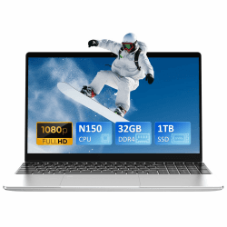 Pryloxen Laptop 15.6 Zoll, 32GB DDR4 1TB NVMe SSD, Quad-Core N150 (bis zu 3,60 GHz), with Fingerprint Unlock Notebook, Cooling Fan, Webcam, Dual Speakers, Mini HDMI, Student/Business Laptop 32GB+1TB Silber Angebot bei HelloDeals