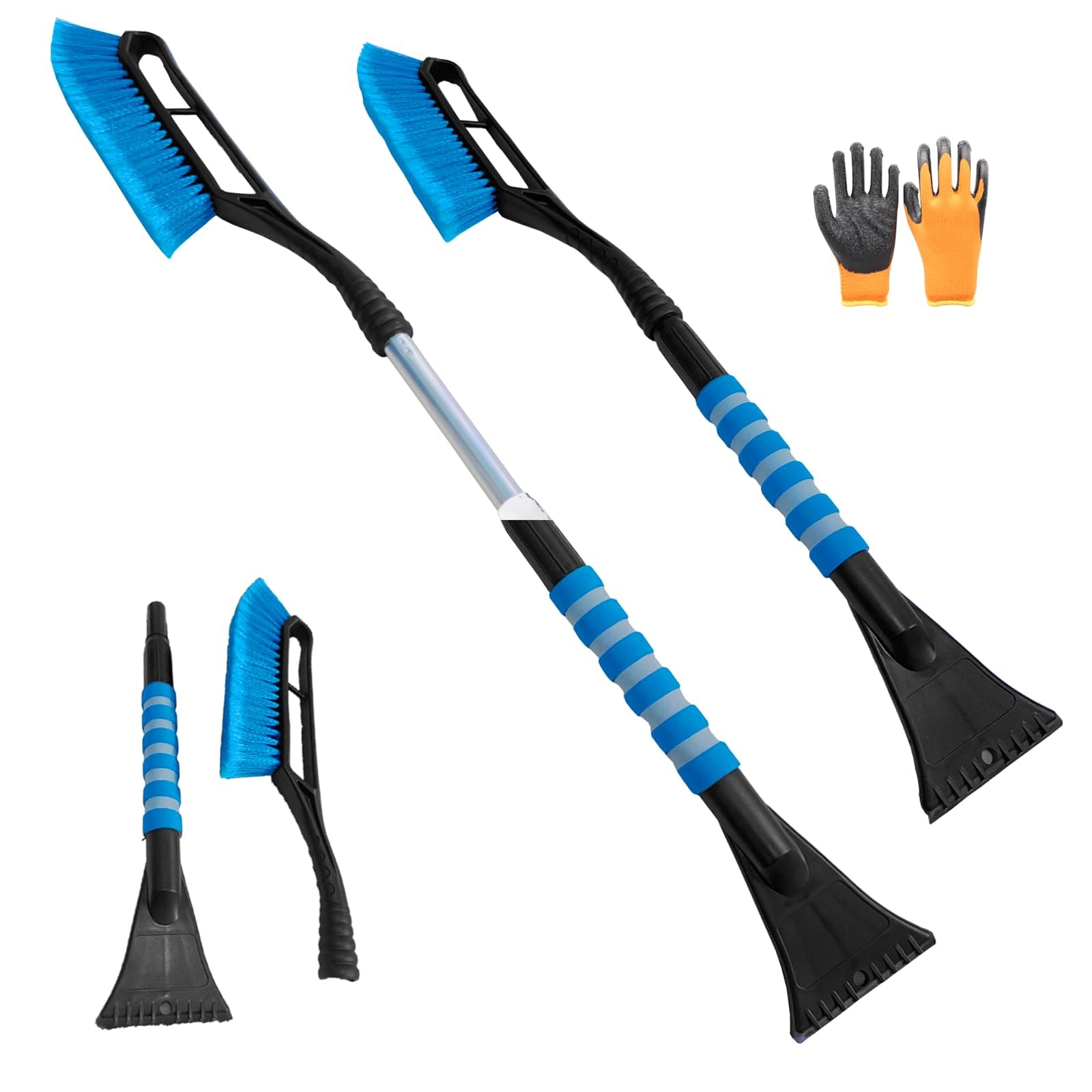 JINGTOPS Eiskratzer Auto mit Besen,2 in 1 Scheibenkratzer Schneebürste, Schneebesen Auto Lang Teleskopstiel 78-93cm, Schneekratzer Auto Set mit Handschuh, Auto Zubehör für PKW LKW SUV Fenster (Blau)