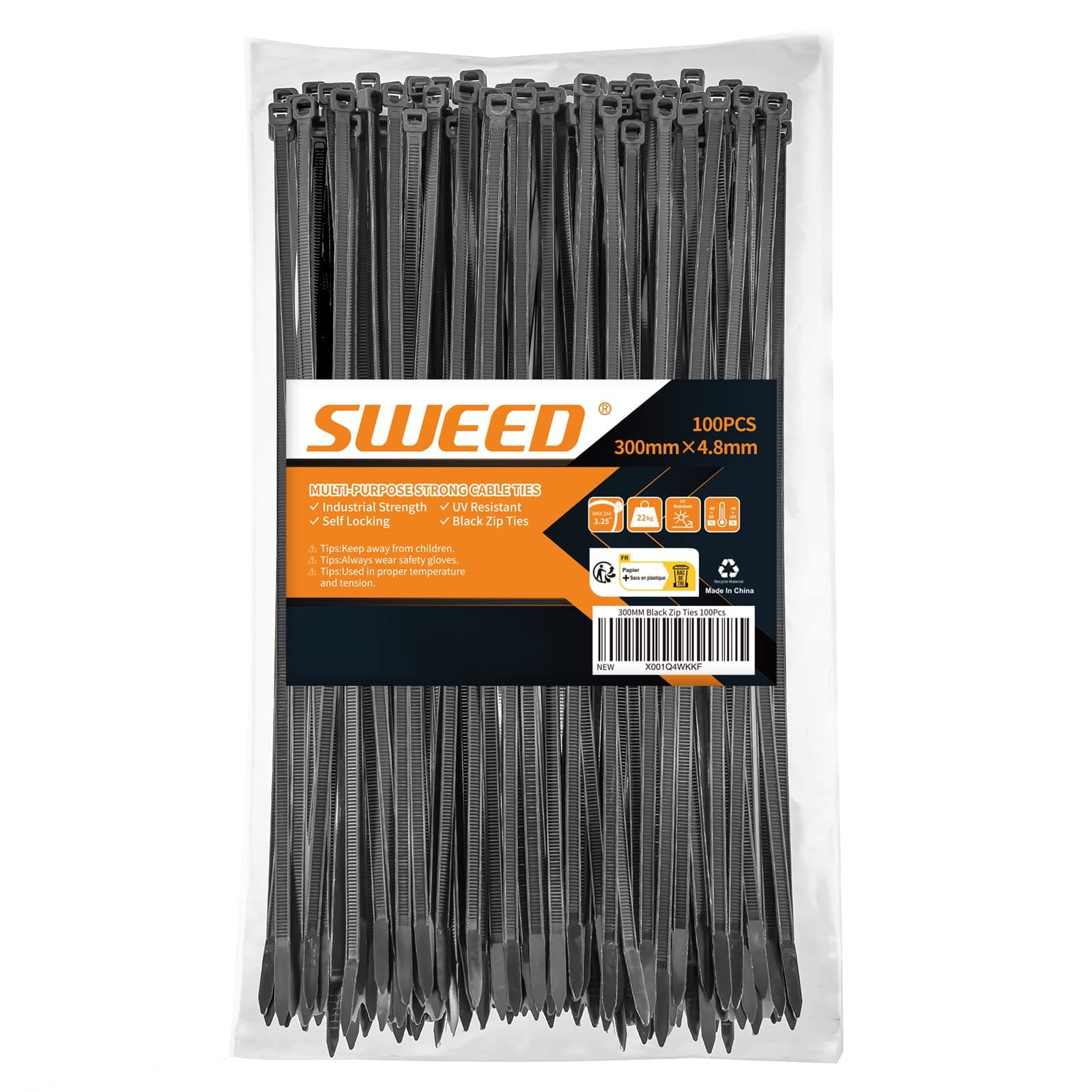 SWEED Kabelbinder schwarz 300mm, 100 Stück Kabelbinder UV Beständig, 4.8mm Breite Kabelbinder Zugfestigkeit Von Bis Zu 22kg für Industrie, Gartenbau, Kabelindustrie 12" (100 Pieces) Angebot bei HelloDeals