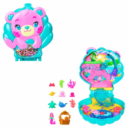 Polly Pocket Puppen und Spielset, Glitzerinsel-Schatulle, Reisespielzeug mit 1 Mini-Meerjungfrauenpuppe, Meerestieren und passendem Zubehör, JCB16 Türkis Angebot bei HelloDeals