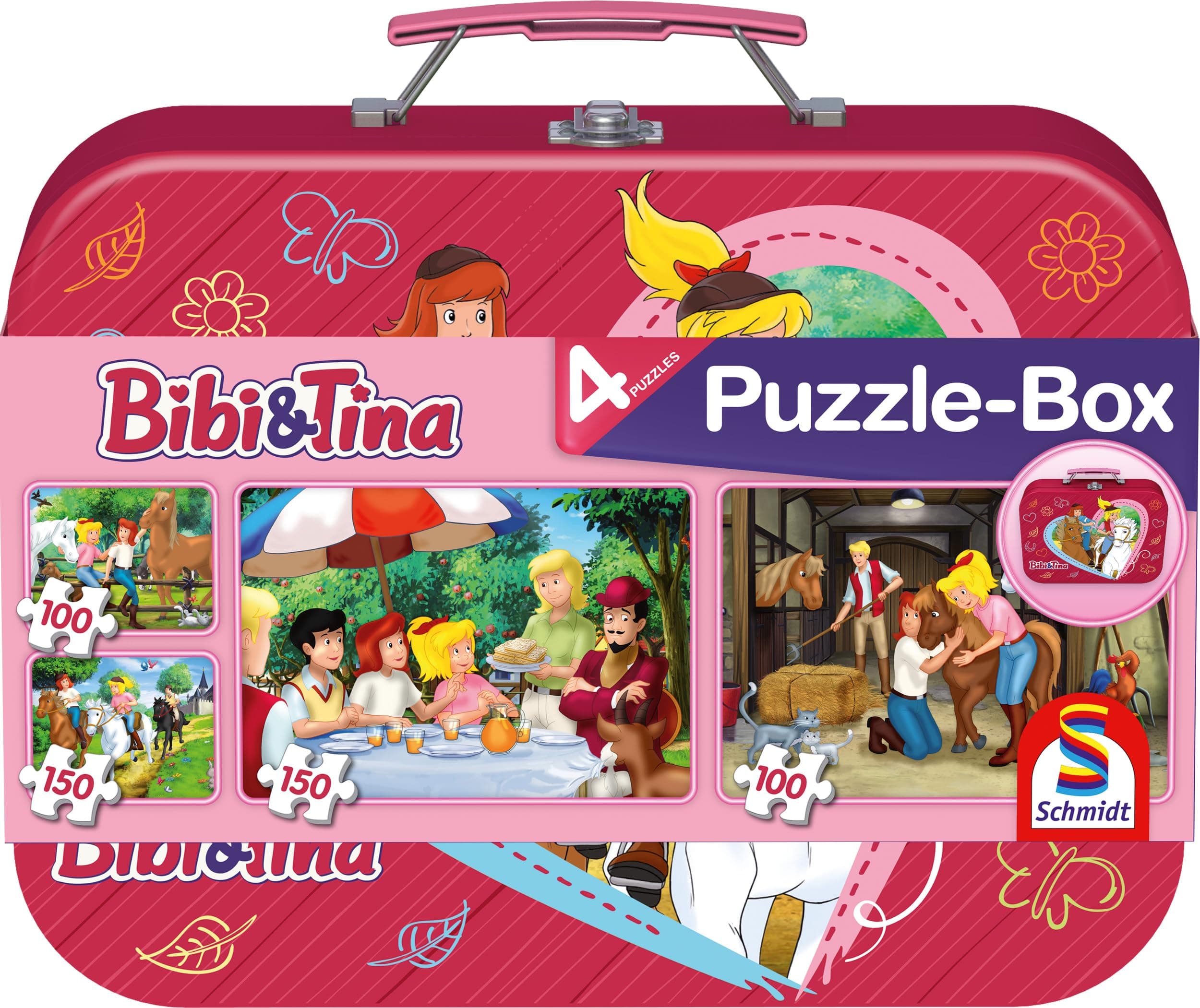 Schmidt Spiele 56509 Bibi und Tina, 4 Kinderpuzzle im Metallkoffer, 2x100 und 2x150 Teile Single Angebot bei HelloDeals