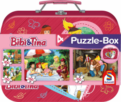 Schmidt Spiele 56509 Bibi und Tina, 4 Kinderpuzzle im Metallkoffer, 2x100 und 2x150 Teile Single Angebot bei HelloDeals