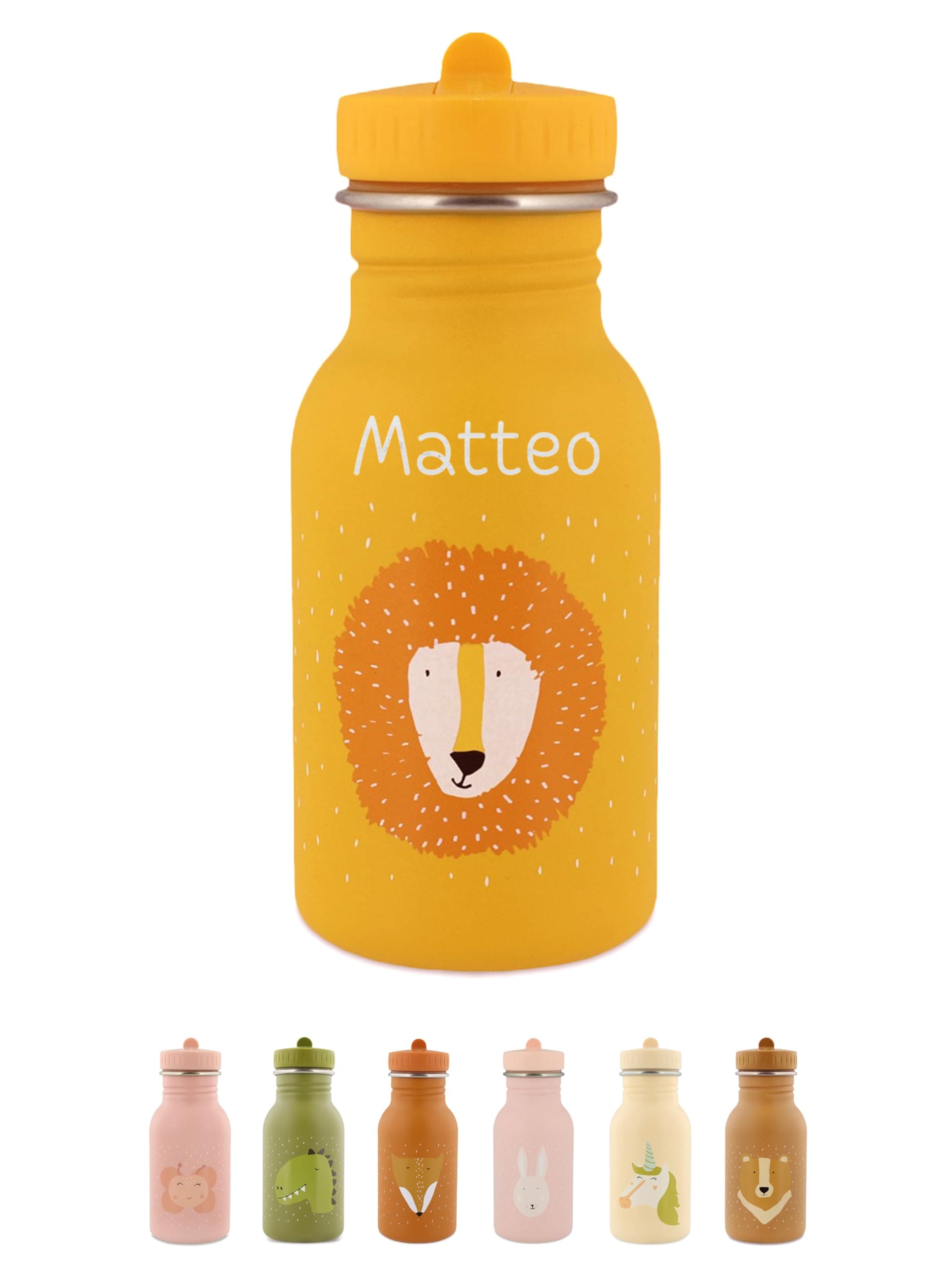 wunderwunsch Trinkflasche personalisiert für Kinder, Flasche personalisiert, Babyflasche, Kinder Flasche, Trixie Trinkflaschen mit individuellem Namen (Löwe, 350ml) 350 ml Löwe