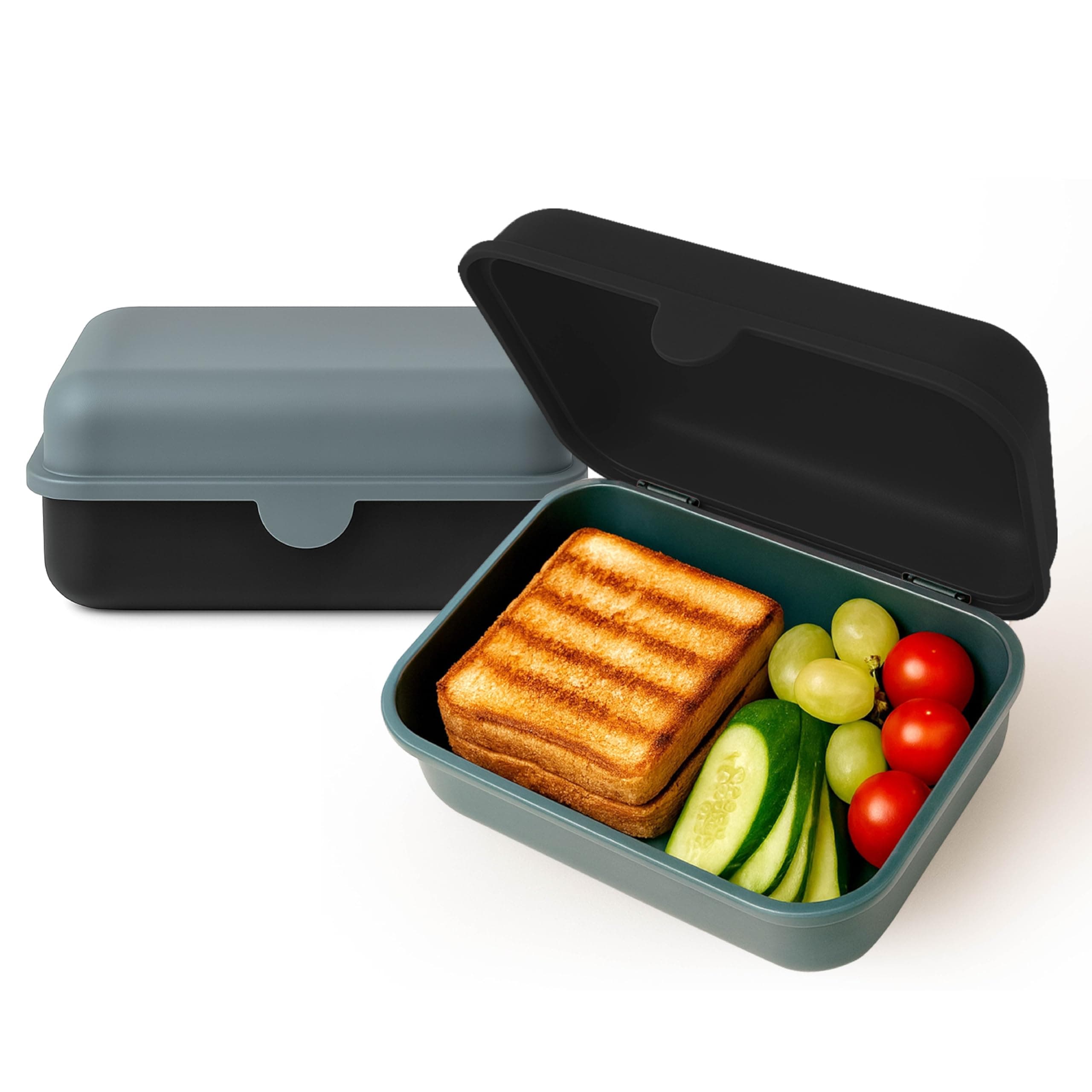 2er Set Brotdose – Lunchbox für Kinder & Erwachsene – BPA-frei, spülmaschinenfest, mikrowellengeeignet – Robuste Snackbox/Frühstücksbox mit austauschbarem Deckel. Made in Germany (Schwarz & Grau)