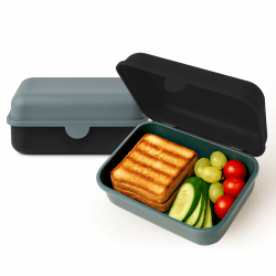 2er Set Brotdose – Lunchbox für Kinder & Erwachsene – BPA-frei, spülmaschinenfest, mikrowellengeeignet – Robuste Snackbox/Frühstücksbox mit austauschbarem Deckel. Made in Germany (Schwarz & Grau) Angebot bei HelloDeals