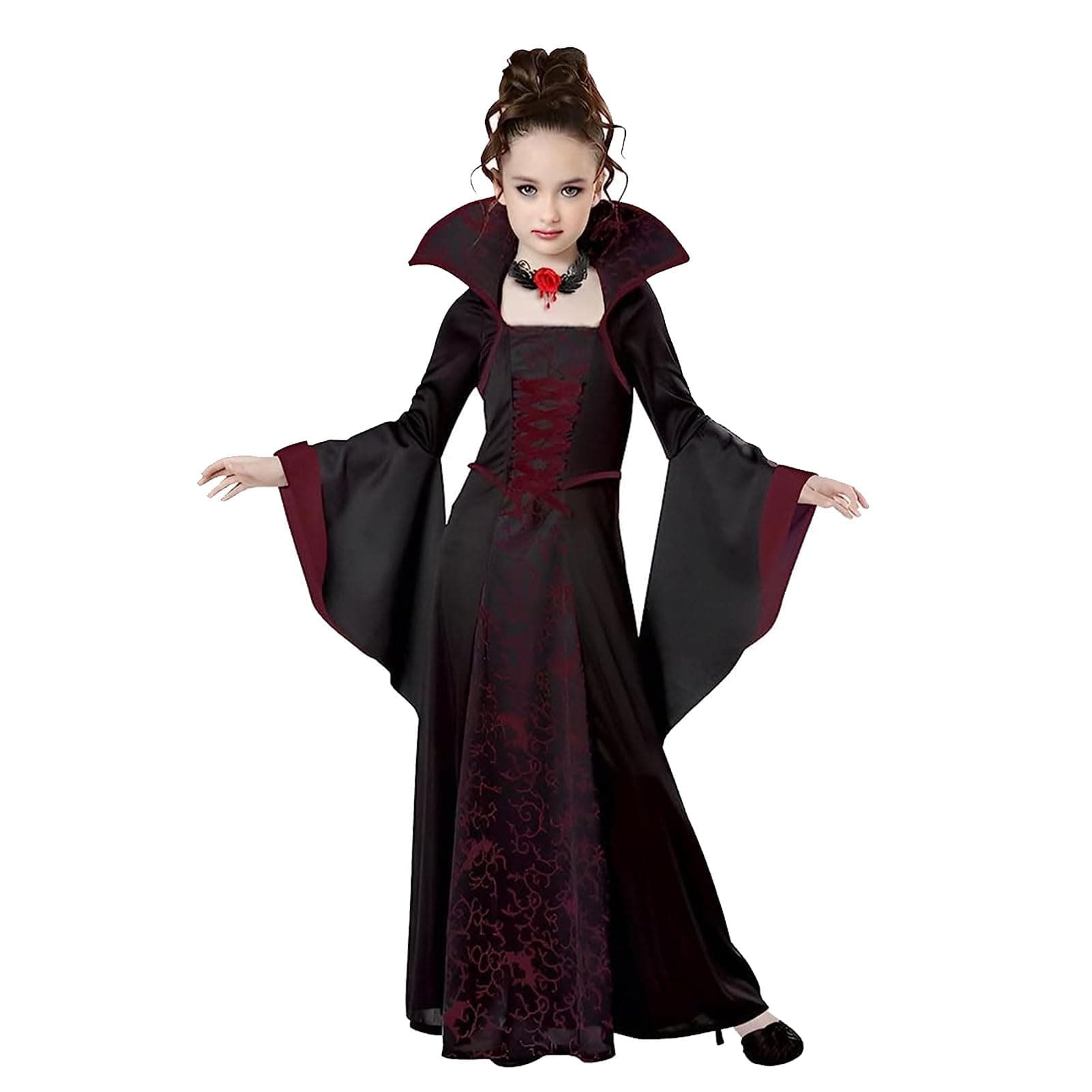 Lieberpaar Halloween Vampir Kostüm Kleid für Mädchen: Schwarz Rot Gothic Vampirin Queen Dress Up Party Verkleidung Fasching Karneval Cosplay Kostüme 160 (11-13Jahre) Black Red Angebot bei HelloDeals