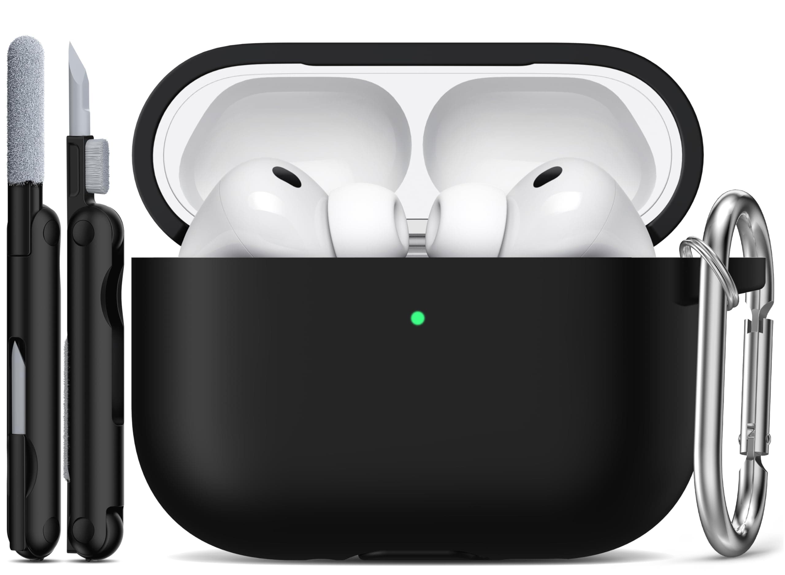 R-fun für AirPods Pro 3 Hülle (2025), Weiche Silikon Schutzhülle Cover Kompatibel mit Apple AirPods Pro 3. Generation (USB-C Kabel) für Damen Herren mit Reinigungsset und Schlüsselanhänger, Schwarz Airpods pro3 Case A-Schwarz
