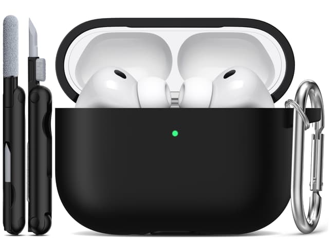R-fun für AirPods Pro 3 Hülle (2025), Weiche Silikon Schutzhülle Cover Kompatibel mit Apple AirPods Pro 3. Generation (USB-C Kabel) für Damen Herren mit Reinigungsset und Schlüsselanhänger, Schwarz Airpods pro3 Case A-Schwarz