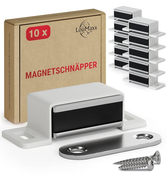 LouMaxx Magnetschnäpper stark - Haltekraft 4kg - 10er Set in weiß – Türmagnet - Magnetverschluss - Tür Magnet - Magnetverschluss Schrank - Magnet Türschließer - Magnet Schranktür 10 Stück Weiß