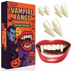 Halloween Vampir Zähne Erwachsene Kinder - Vampirzähne zum Ankleben für Halloween Vampir Kostüm Schminke Accessoires, Cosplay Vampirgebiss für Damen Herren, Horror Werwolf Zähne Fangzähne mit Kleber Angebot bei HelloDeals