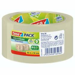 tesapack Eco & Strong - Umweltschonendes Paketband aus 100% recyceltem Kunststoff, UV- und alterungsbeständig - Transparent - 66 m x 50 mm 66m:50mm transparent Angebot bei HelloDeals