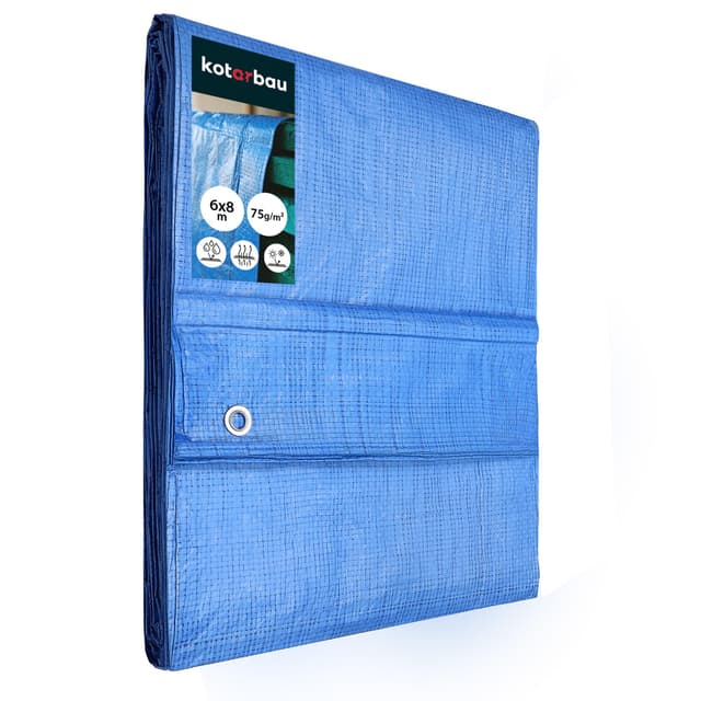 KOTARBAU® Gewebeplane 6x8 m Blau 75g/m2 Abdeckplane Verstärkten Ösen Schutzplane Bauplane Wasserdicht Reißfest Industrieplane Jede Wetterlage 6 x 8 m Blau 75 G / M2