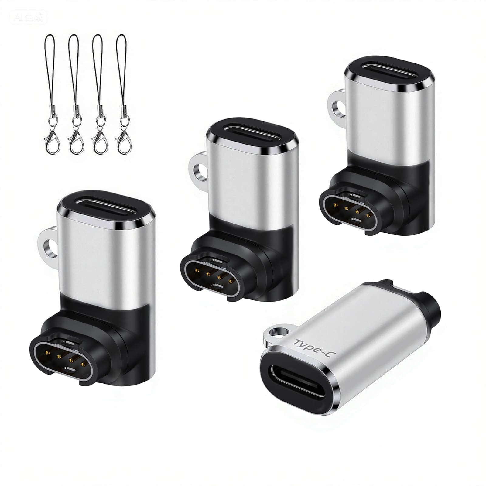 USB-C zu Garmin Watch Ladeadapter 4-Stück,Winkel Ladekabel Type-C Adapter für Garmin Vivoactive 5/4S,Venu 3S/2S/SQ,Fenix 8/7/7X/6/E,Forerunner 165/965/955/945/265/55/45,Epix Pro 2,Enduro 3 2 Silver-3+1 Angebot bei HelloDeals