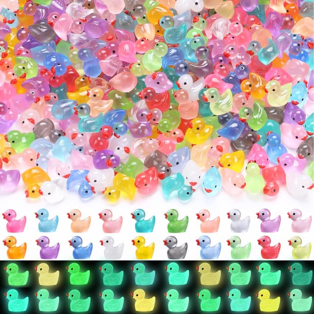 XIMISHOP 200 Stück Mini Leuchtend Enten Harz, 20 Farben Miniatur Ducks Kleine Figuren Bunte Tiere Enten für Dekoration Aquarium Miniaturgarten Puppenhaus Handwerk Landschaftsgärten, Bonsai, Fischbecke Leuchtende Bunte