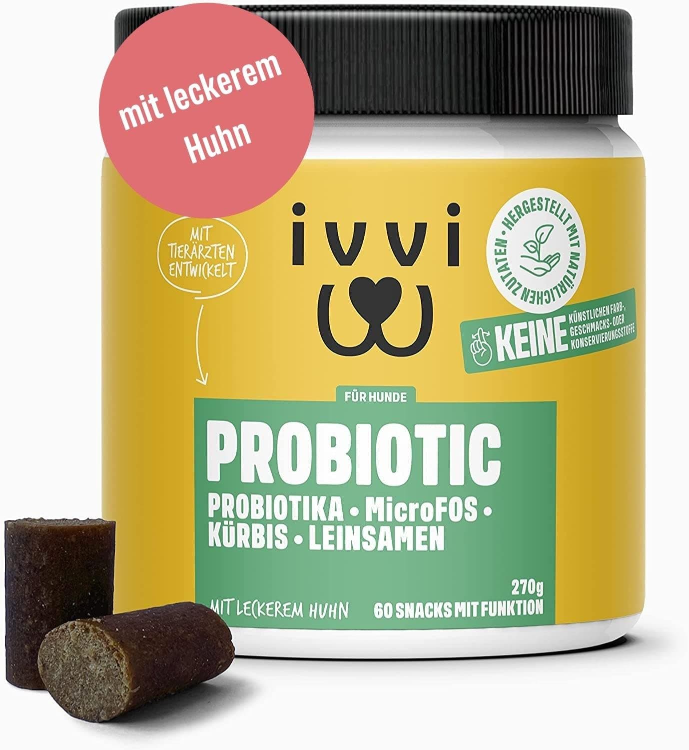 ivvi PROBIOTIC Hunde Probiotika als Leckerli - Hund Darmflora aufbauen, verbesserte Verdauung & Immunsystem - 60 leckere Snacks (270g) mit Huhn Hühnchen