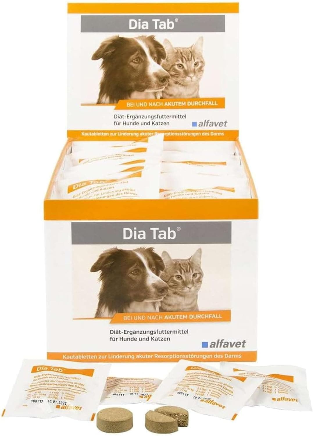 alfavet Dia Tab 20 x 5,5 g – Diät-Ergänzungsfuttermittel für Hunde & Katzen – Mit pflanzlichen Inhaltsstoffen zur Regulierung der Verdauung & Darmflora – Kautabletten mit Präbiotika