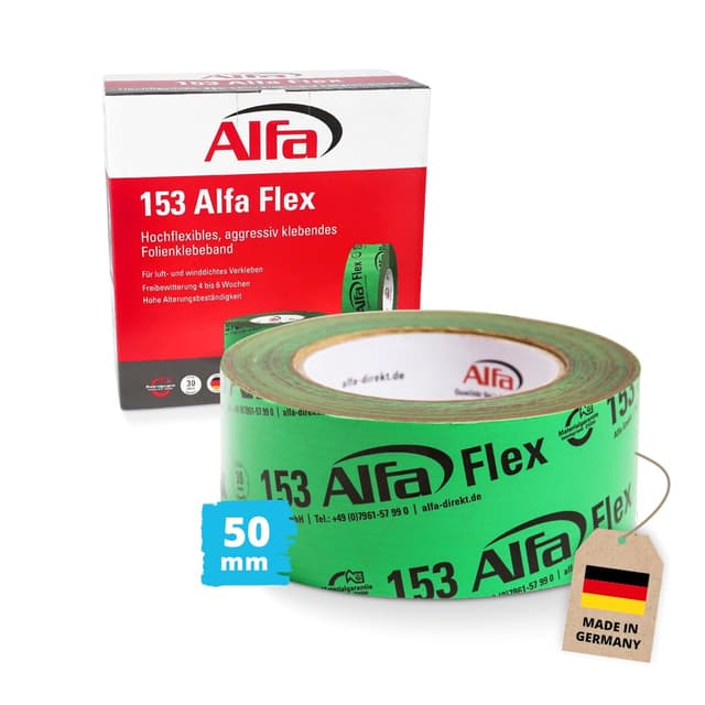 Alfa 1x Flexibles Hochleistungsklebeband 50 mm x 25 m Profi-Qualität Dampfbremsen Dampfsperren Dachfolien geschmeidiges Folienklebeband/Systemklebeband 50 mm x 25 m 1