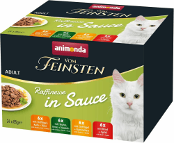 animonda vom Feinsten Premium Katzenfutter nass Raffinesse in Sauce, 24 Portionsbeutel (24 x 85g), hochwertiges Katzen Nassfutter ohne Zucker, mit frischen fleischigen Zutaten Mix XL 85 g (24er Pack) Angebot bei HelloDeals