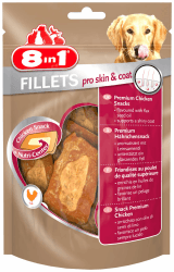 8in1 Fillets Pro Skin & Coat Hunde-Snack mit Hähnchen, funktionale Leckerlis für Hunde, aromatisiert mit Leinsamenöl, 80 g Beutel Pro Skin & Coat 80 g (1er Pack) Angebot bei HelloDeals