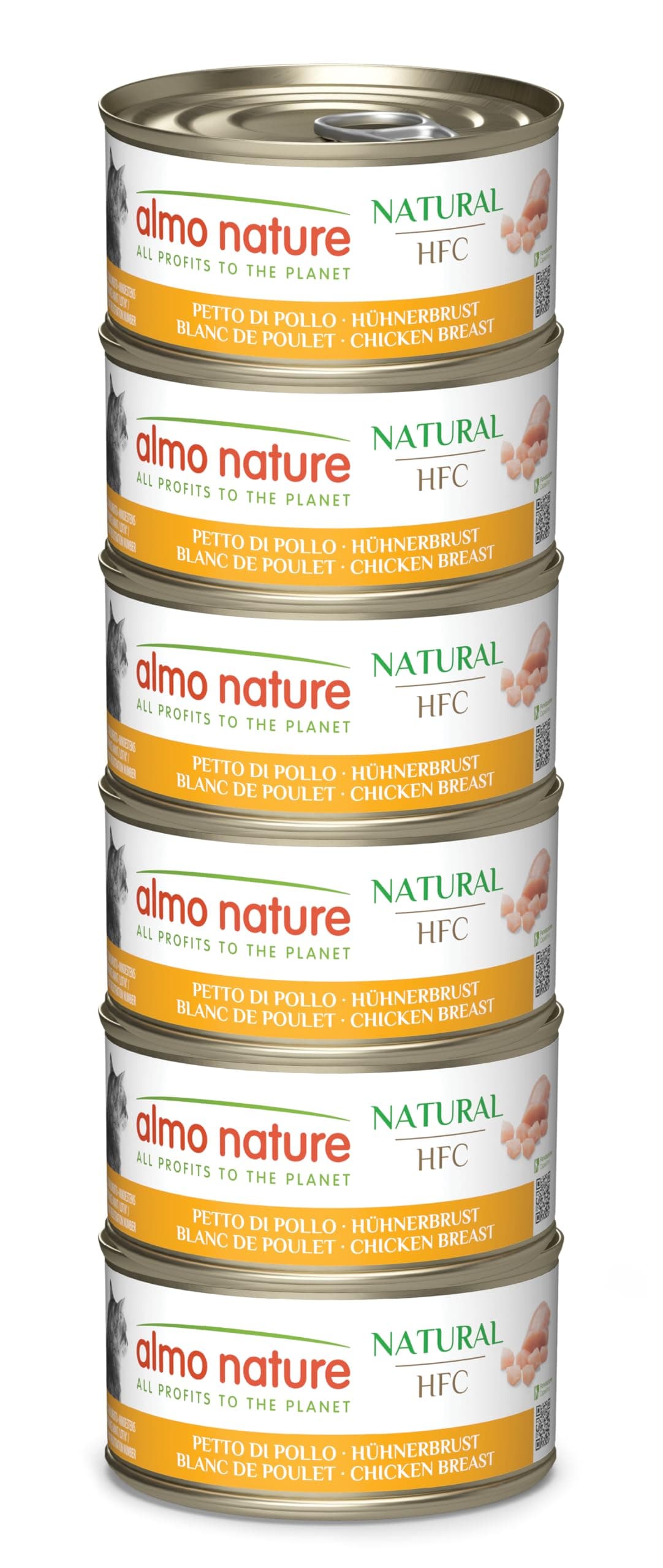 Almo Nature HFC Natural - Nassfutter für ausgewachsene Katzen - Hühnerbrust - Human Grade, Glutenfrei & Monoprotein - 6 x 70g Hühnerbrust 70 g (6er Pack)