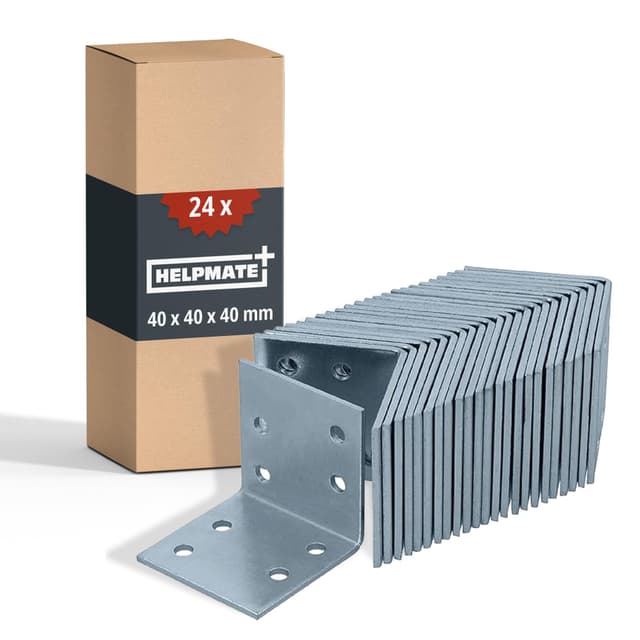 HELPMATE – 24 Stück Lochplattenwinkel 40x40x40 mm – Winkelverbinder galvanisch verzinkt & blau passiviert – Holzverbinder mit hervorragendem Korrosionsschutz – Lochwinkel 40x40x40mm