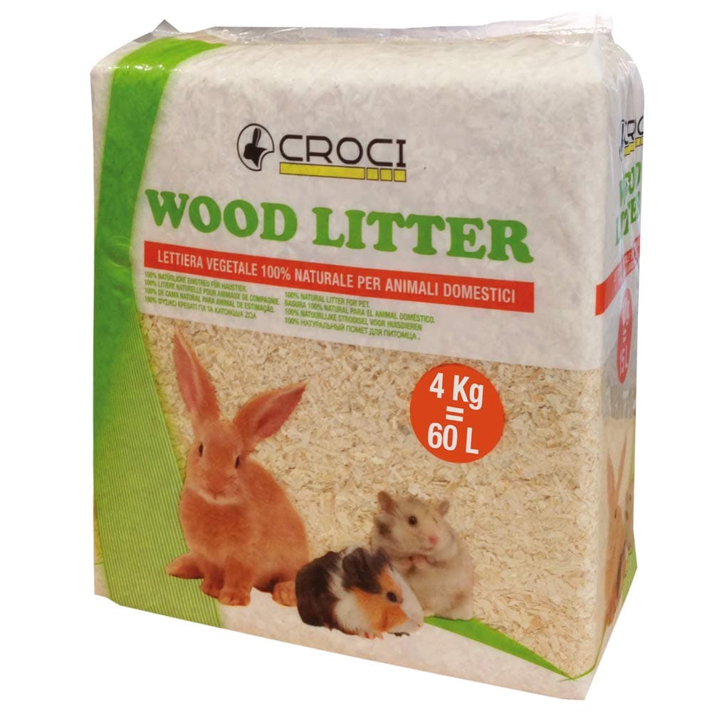 Croci Wood Litter - Pflanzliche Streu für Nagetiere auf Basis von Tannenspänen, 15 lt - 1 kg Format, natürlich und kompostierbar ohne chemische Produkte, super saugfähig, geruchshemmend 60 L - 4 Kg
