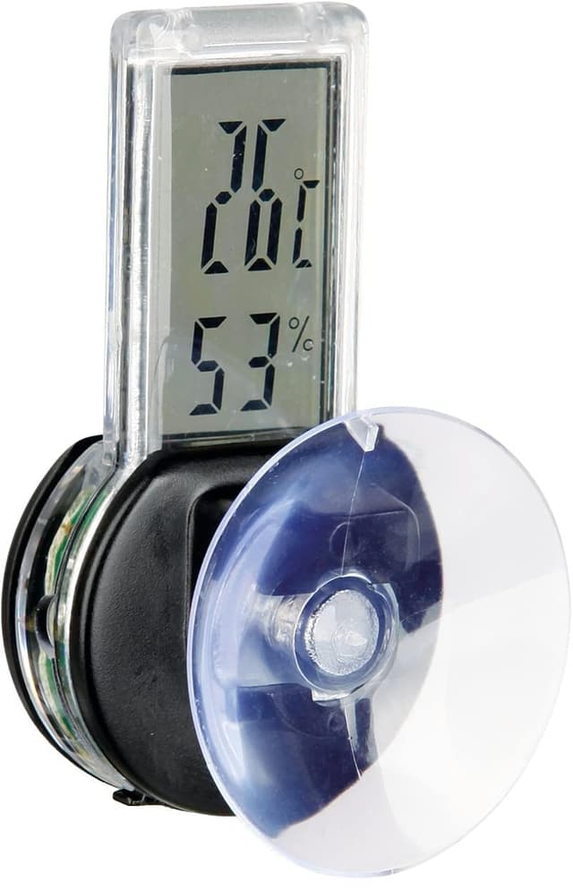 TRIXIE batteriebetriebener Temperatur-/Luftfeuchtigkeitsmesser für Terrarien "Digital-Thermo-/Hygrometer, mit Saugnapf, 3 × 6 cm"- 76115 Single