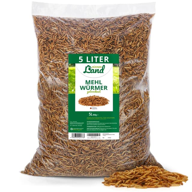 HÜHNER Land Mehlwurm Schmaus, Feinkost Mehlwürmer getrocknet 5 Liter für Ziergeflügel, Reptilien - Ziergeflügelfutter ohne Zusätze