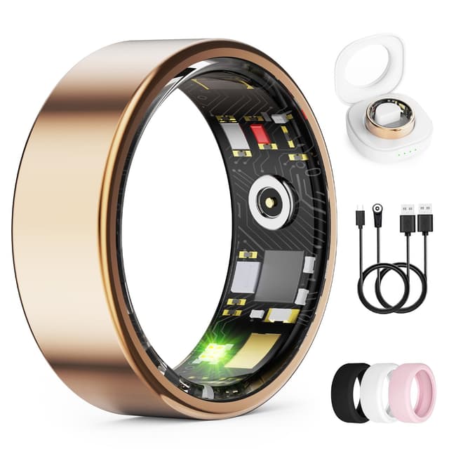 Smart Ring für Herren Damen – AI Fitness Tracker Herzfrequenz, SpO2 & Schlaf Tracking, Keine ABO-Gebühren, IP68 wasserdicht, Fernfotografie, kompatibel iOS & Android (Rotgold, 9) Rotgold 9