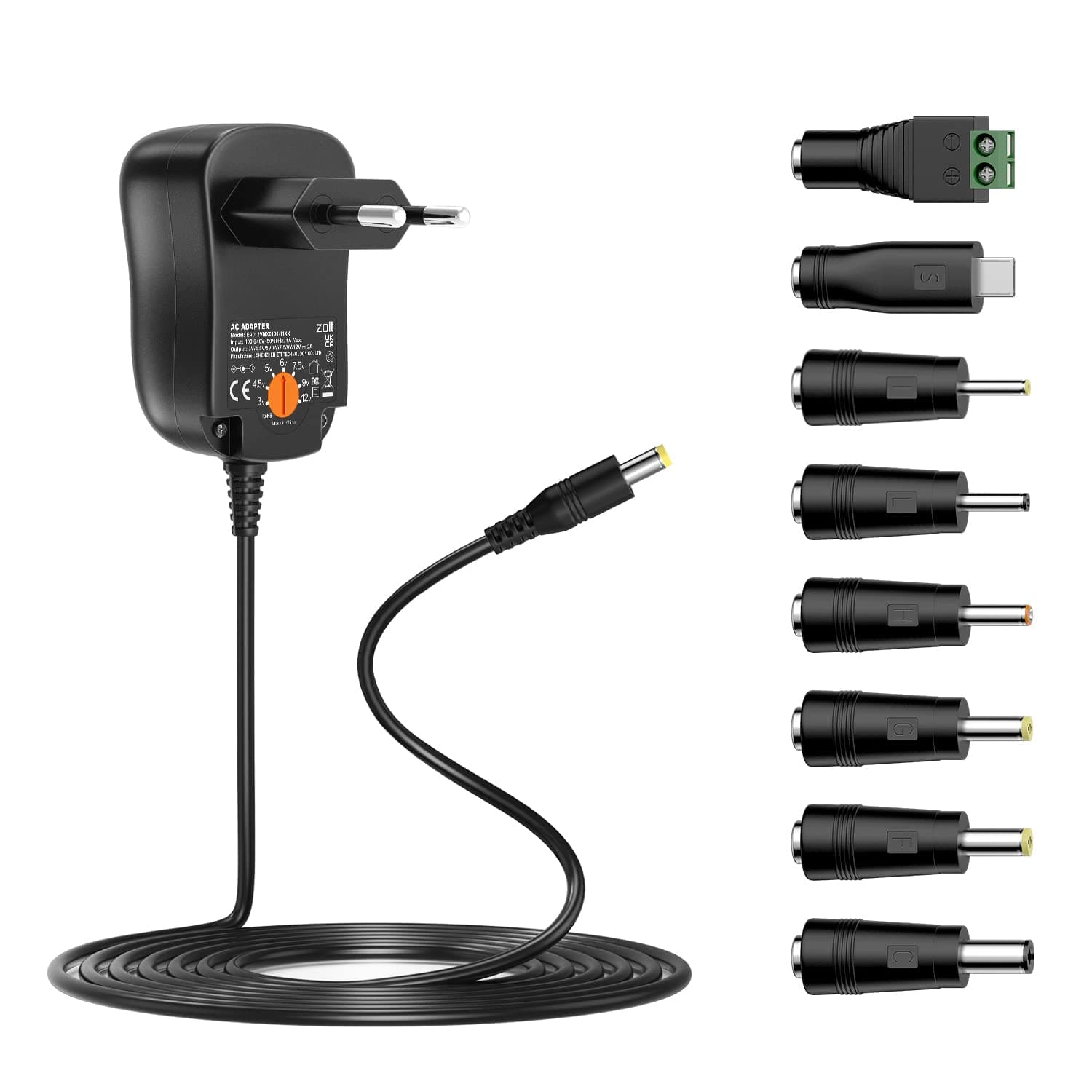 24W Universal Netzteil AC zu DC 3V 4,5V 5V 6V 7,5V 9V 12V 2A DC Netzteil mit 8 DC Steckern für Haushaltselektronik wie LED Strip Light Router CCTV Kamera, 2000mA Max. Angebot bei HelloDeals