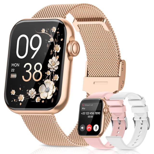 AIMIUVEI Smartwatch Damen, Fitnessuhr mit Telefonfunktion, Armbanduhr mit 120+ Sportmodi, 24H Pulsuhr SpO2, Schlafmonitor, Menstruationszyklus, Kalorien, Fitness Tracker Sportuhr Android iOS Roségold