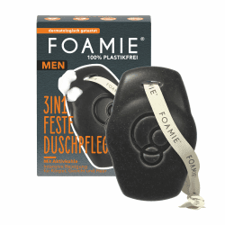Foamie Men 3in1 Festes Duschgel & Shampoo Aktivkohle Rosenholz – Für Körper, Gesicht & Haar – Kräftig-holziger Duft, gründliche Reinigung & Pflege – Vegan, plastikfrei & pH-hautneutral, 90 g Angebot bei HelloDeals