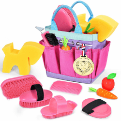 Joellfuner Pflegeset für Pferde mit Tasche, Spielzeug Putzzeug Pferde für Kinder, Zubehör für Pferde Spielzeug Rosa mit Kardätsche, Massagebürste, Mähnenkamm, Hufkratzer, Pferdchenschwamm Angebot bei HelloDeals