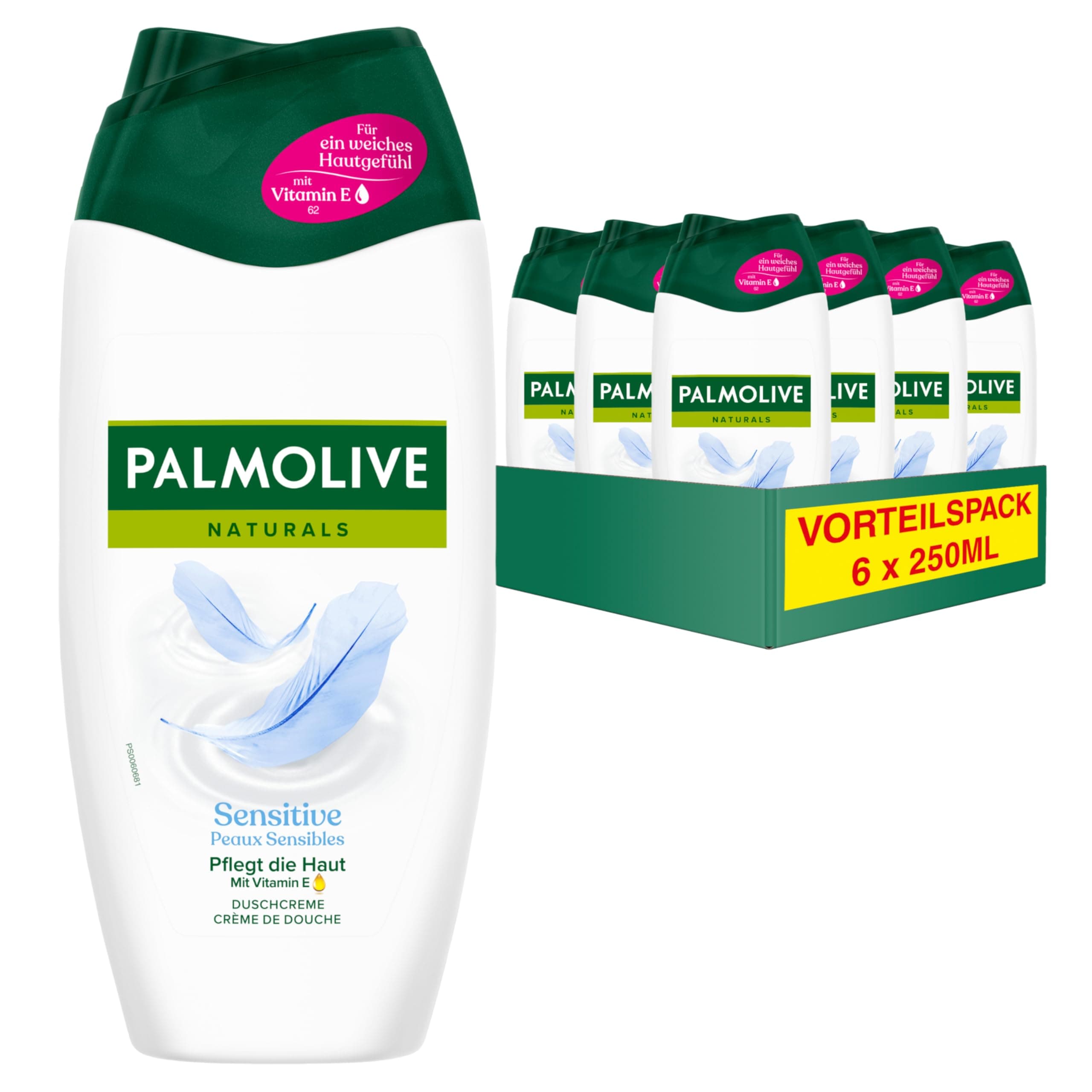 Palmolive Duschgel Naturals Sensitive 6 x 250ml - Cremedusche mit Feuchtigkeitsmilch