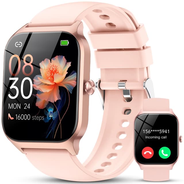 CASCHO Smartwatch Damen Herren, 1.85" HD Smart Watch, 115+ Modi, Fitness Tracker mit Bluetooth Telefonie, IP68 Wasserdicht Schrittzähler Uhr mit bis zu 30 Tage Standby für iOS und Android,Rosa Rose