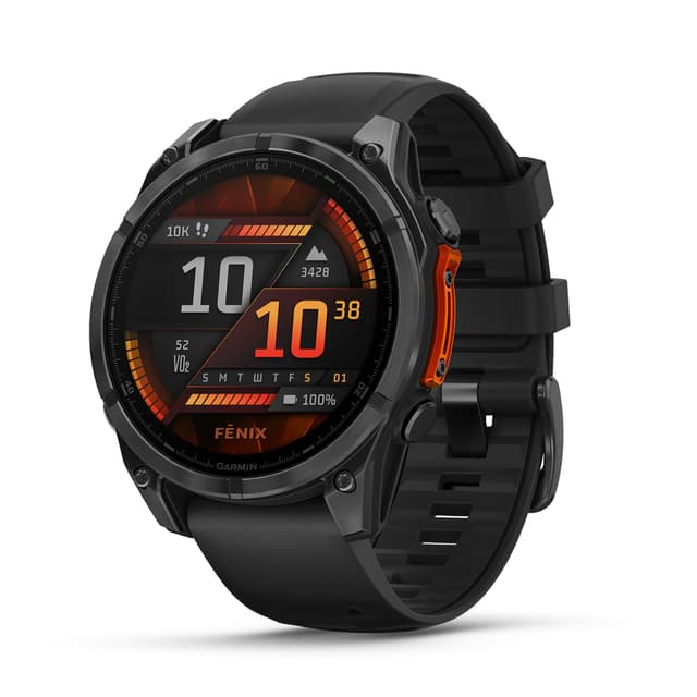 Garmin fēnix 8 47mm – Multisport-Smartwatch, 1,4" AMOLED Touch-/Tastendisplay, bis zu 16 Tage Akkulaufzeit, 80+ Sport-/Outdoor-Apps, TOPO-Karten, EKG, Telefonie, Musik, Taschenlampe fenix 8 47mm Schwarz/ Schiefergrau