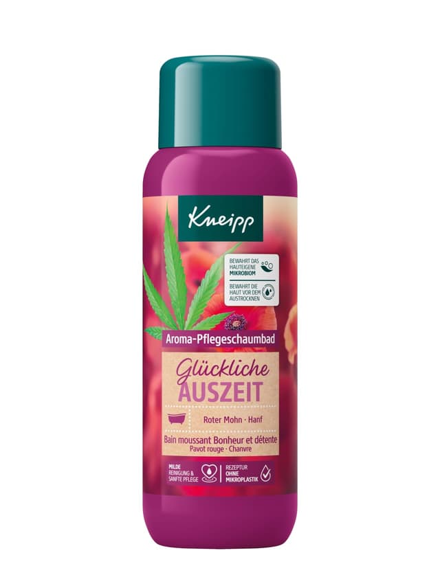 Kneipp Aroma-Pflegeschaumbad Glückliche Auszeit - mit natürlichen Ölen aus Rotem Mohn und Hanf - Rezeptur 400 ml (1er Pack) Single