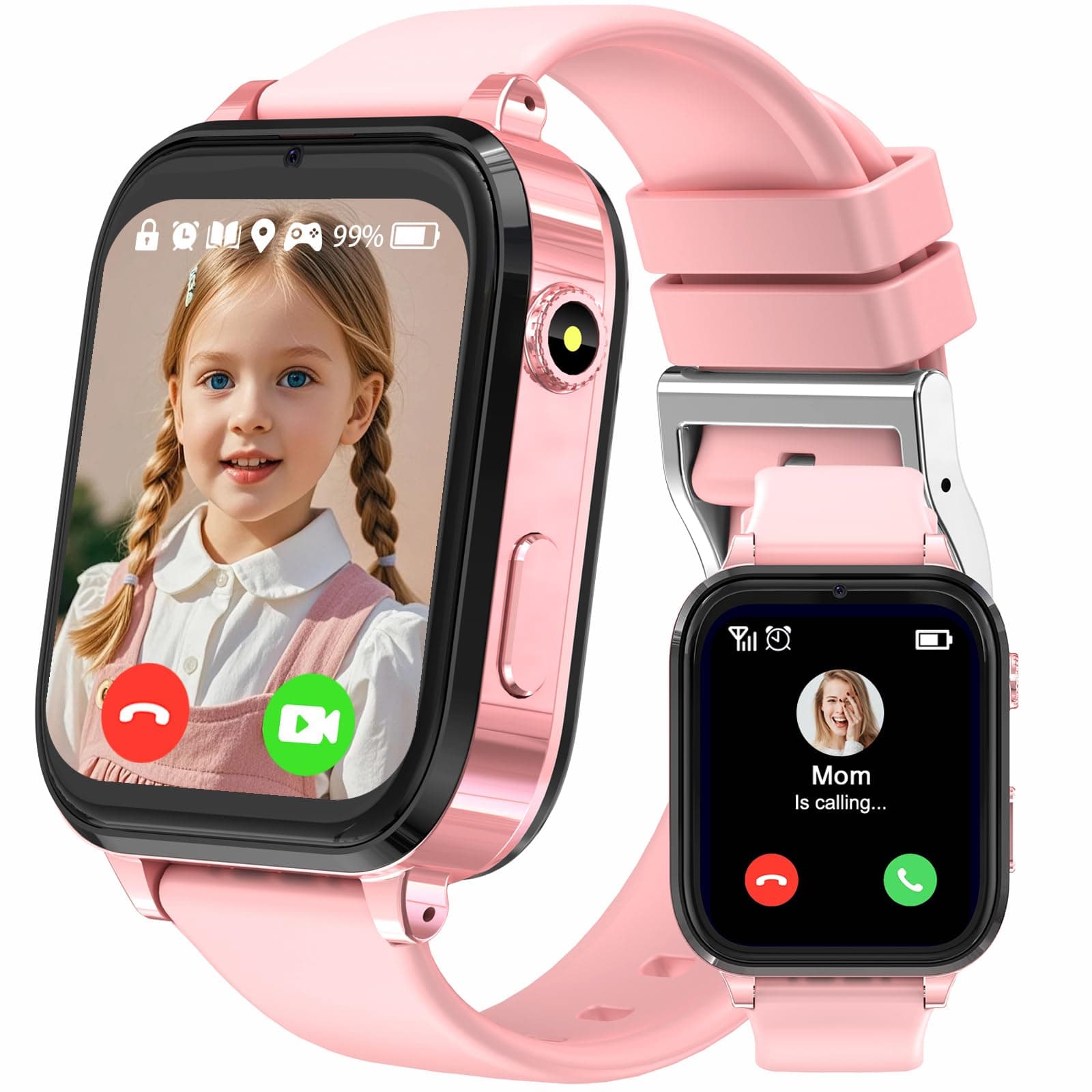 clleylise Smartwatch Kinder mit GPS und Telefon, 4G Kinder Smartwatch, Voice Chat, SOS IP68 Wasserdicht Spiel Wecker Touchscreen, Smart Watch für Jungen Mädchen 4-16 Jahre (Rosa 4G)
