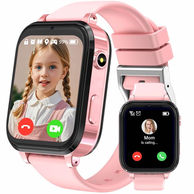 clleylise Smartwatch Kinder mit GPS und Telefon, 4G Kinder Smartwatch, Voice Chat, SOS IP68 Wasserdicht Spiel Wecker Touchscreen, Smart Watch für Jungen Mädchen 4-16 Jahre (Rosa 4G)