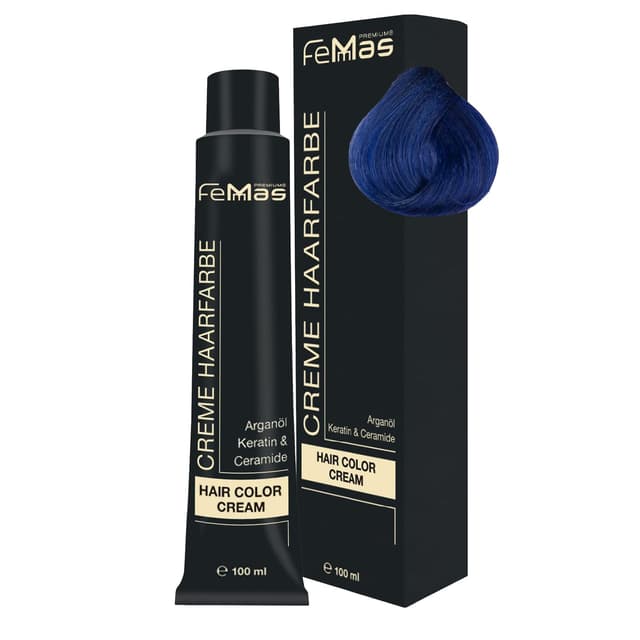 FemMas Haarfarbe Blau dauerhaft I Mit Arganöl, Keratin & Ceramiden I Als permanente blaue Haarfärbemittel oder Tönung für strahlende, langanhaltende Farbergebnisse, 100 ml Pure&Mix Blau 1er Pack