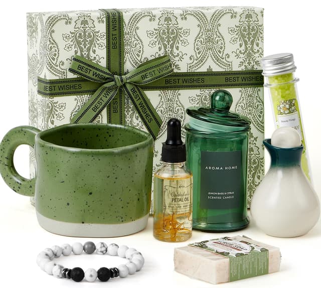 Tacobear Geschenke für Frauen Geburtstagsgeschenk Wellness Set Inklusive Keramik Tasse, Grün Entspannung Geschenkset Freundi Schwester Mama Geschenkideen Valentinstag Muttertag Weihnachts