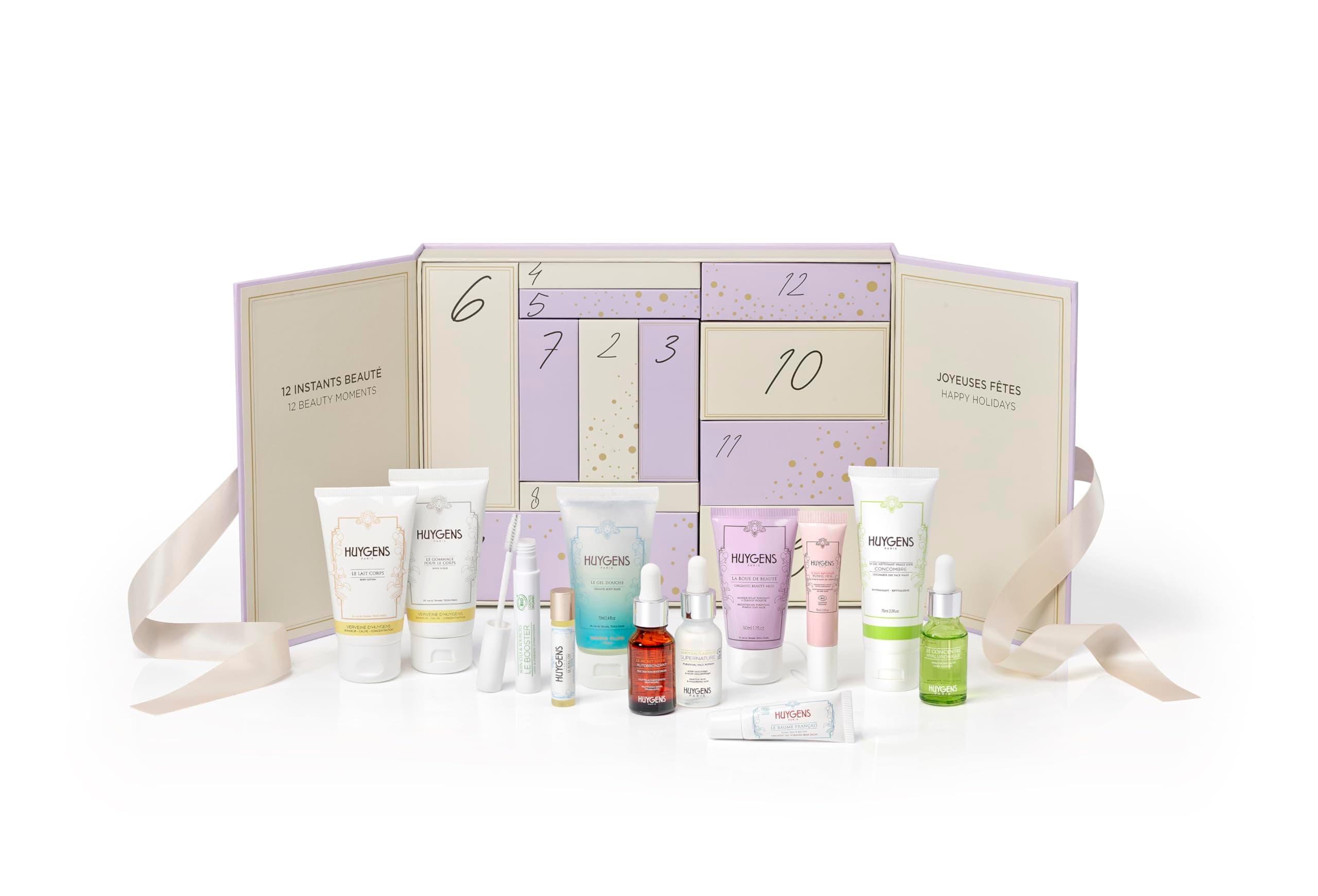 LETZTE STÜCKE HUYGENS Beauty Adventskalender – Wert 210 € – 12 Bio- und vegane Pflegeprodukte für Gesicht und Körper – Hergestellt in Frankreich Limited Edition