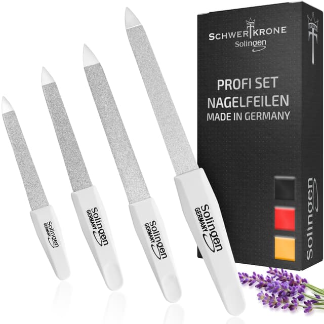 SCHWERTKRONE ® 4er Set Saphir-Nagelfeilen [MADE IN SOLINGEN - GERMANY] - Nagelfeilen Naturnägel Nail File - Nagelfeile feilen Nägel - Für Maniküre und Pediküre - Fein und Grob in 4 Größen 4er Set Saphirnagelfeilen