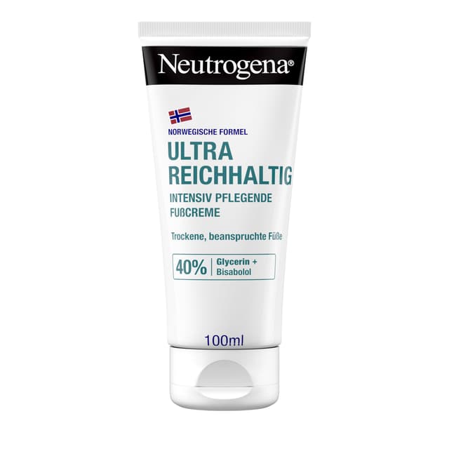 Neutrogena Ultra reichhaltige Fußcreme, nicht fettende Fußpflege Creme mit 40Prozent Glycerin + Bisabolol, schnell einziehende Feuchtigkeitscreme für trockene und beanspruchte Füße 100 ml 40% Glycerin 100 ml (1er Pack)