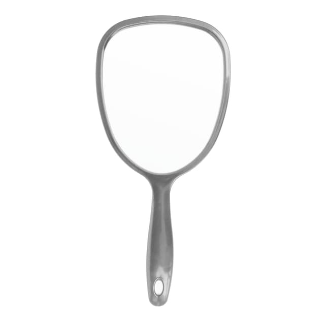 PARSA BEAUTY Handspiegel oval 14,5 x 11,5 cm (Anthrazit) – Handspiegel mit Griff in ergonomischem Design – praktischer Hand Mirror – Rasierspiegel – Schminkspiegel für Haare Gesichtspflege